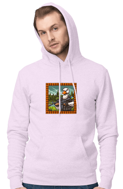 Чоловіче худі з принтом "Гусячий десант". Біологічна зброя, бойові гуси, військовий гусак, гусячий десант, зброєні сили, прапор, символіка, україна. 2070702