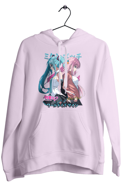 Men's hoodie with prints Hatsune Miku and Hitori Gotou. Anime, bocchi the rock, hatsune miku, hitori goto, hitori gotou, lonely rocker, miku, rocker, vocaloid. 2070702