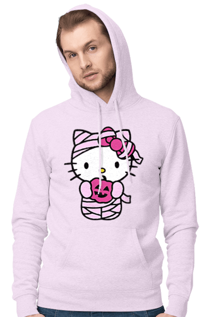 Men's hoodie with prints Hello Kitty Halloween. Brand, cat, character, halloween, hello kitty, kitten, kitty, mummy. 2070702