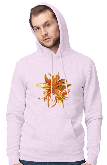 Men`s hoodie with prints Orange lily. Beauty, flower, lily, nature, orange, solar. 2070702