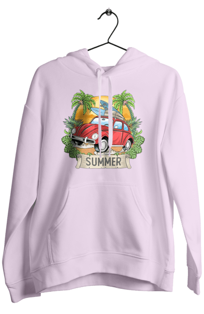 Men`s hoodie with prints Summer, Car And Palm Trees. Palm trees, relaxation, summer. 2070702
