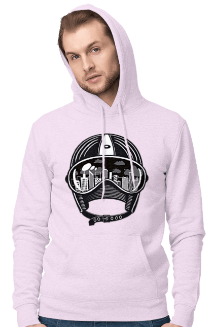 Men`s hoodie with prints Helmet And City. City, helmet, speed. 2070702