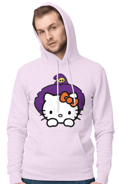 Мужское худи с принтом Хелло Китти Хэллоуин. Halloween, hello kitty, witch, бренд, ведьма, кот, котенок, персонаж, хелло китти, хэллоуин. 2070702