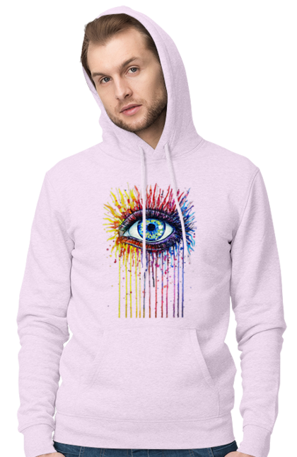 Men`s hoodie with prints Colorful Flowing Eye. Eye, paints. 2070702