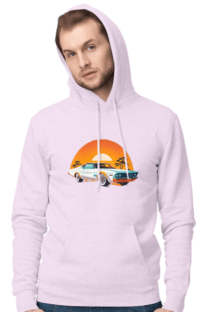 Чоловіче худі з принтом "Гарне авто на закаті". Авто, закат, солнце. 2070702