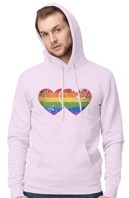 Чоловіче худі з принтом "Два серця ЛГБТ". Веселка, гей, лгбт, лесбі, любов, прапор, серце, серця, сім`я. futbolka.stylus.ua