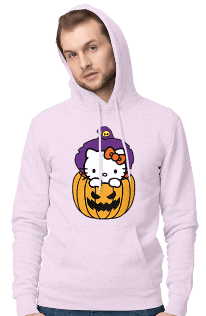 Мужское худи с принтом Хелло Китти Хэллоуин. Halloween, hello kitty, witch, бренд, ведьма, кот, котенок, персонаж, хелло китти, хэллоуин. 2070702