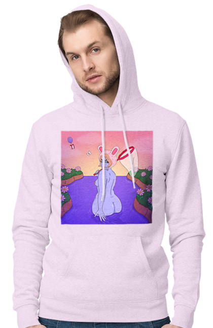 Чоловіче худі з принтом "Фіолетова Дівчина На Полюванні". Гола, дівчина, сачок. 2070702