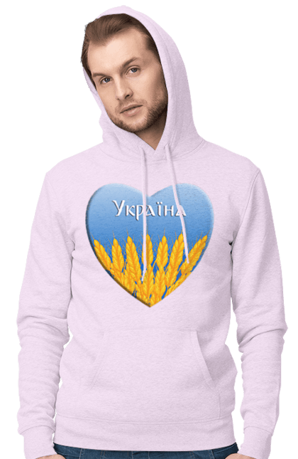 Чоловіче худі з принтом "Серце з колосками Україна". Воля, колоски, небо, перемога, прапор україни, пшениця, серце, символ україни, україна. 2070702
