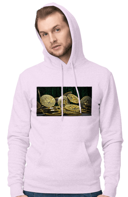 Чоловіче худі з принтом "Біткойн". Багатство, біткойн, валюта, гроші, криптовалюта, курс, майнінг, матриця, монета, розкіш, цифровий світ. 2070702