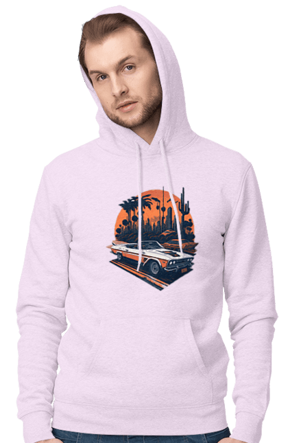 Чоловіче худі з принтом "Гарне авто на закаті". Авто, закат, захід сонця, солнце, сонце. 2070702