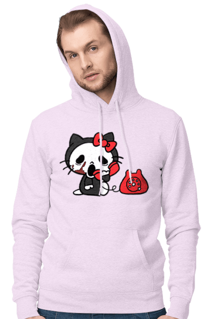 Мужское худи с принтом Хелло Китти Хэллоуин. Halloween, hello kitty, бренд, кот, котенок, персонаж, хелло китти, хэллоуин. 2070702