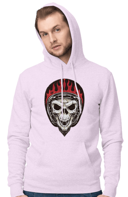 Men`s hoodie with prints Skull in a motorcycle helmet. Helmet, moto, skeleton, skull. 2070702