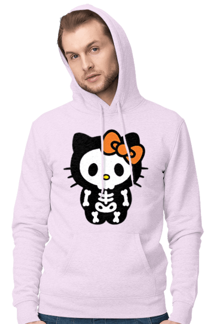 Мужское худи с принтом Хелло Китти Хэллоуин. Halloween, hello kitty, zombie, бренд, зомби, котенок, персонаж, скелет, хелло китти, хэллоуин. 2070702