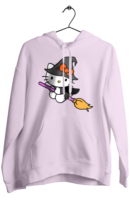 Мужское худи с принтом Хелло Китти Хэллоуин. Halloween, hello kitty, witch, бренд, ведьма, кот, котенок, персонаж, хелло китти, хэллоуин. 2070702