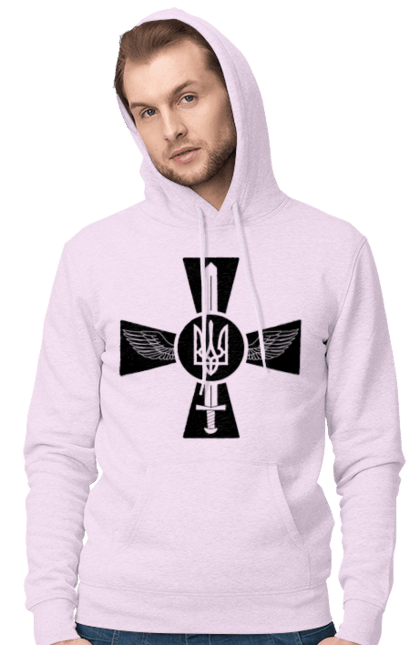 Men`s hoodie with prints Ukraine coat of arms. Coat of arms, sword, ukraine, wings. 2070702
