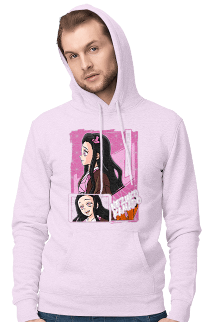 Men`s hoodie with prints Demon Slayer Nezuko. Anime, demon slayer, kimetsu no yaiba, manga, nezuko, serial. 2070702