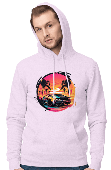 Чоловіче худі з принтом "Ламборджині Ретровейв". Авто, автомобиль, ламба, ламборджині, машина, машини, ретровейв. 2070702