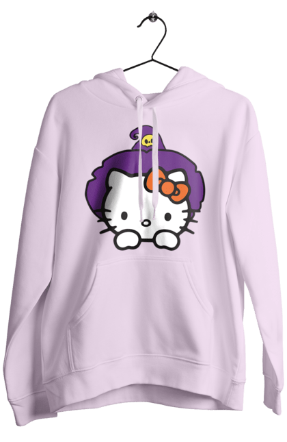 Мужское худи с принтом Хелло Китти Хэллоуин. Halloween, hello kitty, witch, бренд, ведьма, кот, котенок, персонаж, хелло китти, хэллоуин. 2070702