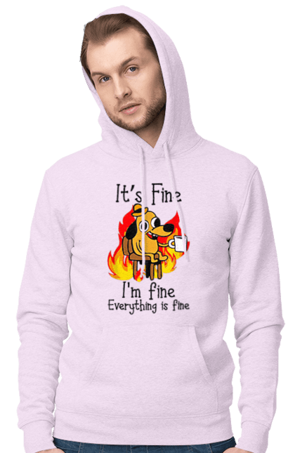 Men's hoodie with prints Everything Is Fine. Cute, dog, everything is fine, funny, happy, humor, humorous, mental health, okay, sarcasm. 2070702