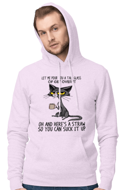 Чоловіче худі з принтом "Як це пережити?". Велика склянка, випий, все відмінно, йди нахуй, кіт і кухоль, налий, роздум, смоктати, як це подолати. 2070702