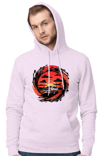 Чоловіче худі з принтом "Феррарі на заході сонця". Авто, автомобіль, машини, феррарі. 2070702