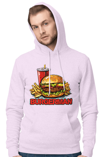 Чоловіче худі з принтом "Burgerman". Бургер, для чоловіків, їжа, літні, макдональдс, прикольні, трендові, фаст фуд, чоловічі. 2070702
