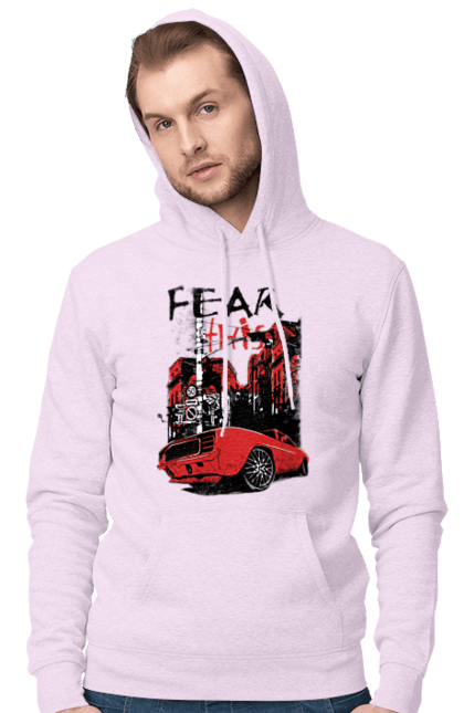 Чоловіче худі з принтом "Червона Машина В Місті". Їзда, машина, місто. 2070702