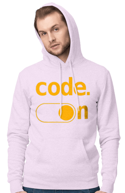 Чоловіче худі з принтом "Код увімкнено". Айті, айтішник, для айтішника, для програміста, код увімкнено, подарунок айтішнику, подарунок програмісту, програміст, розробник. 2070702