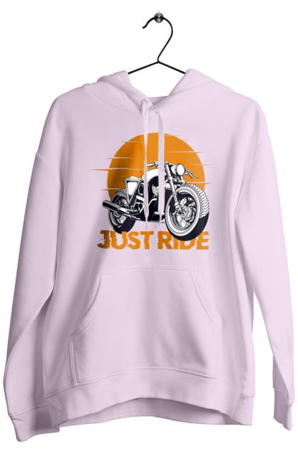 Men`s hoodie with prints Motorcycle, Just Go. Motorbike, riding, road. 2070702
