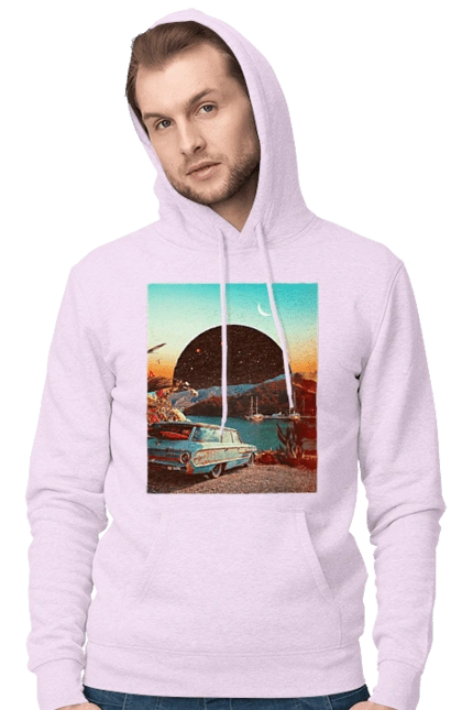 Painting, car by the river