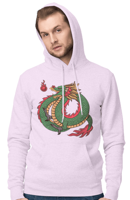 Men's hoodie with prints The Dragon. Animal, chinese dragon, dragon, green dragon, symbol. 2070702