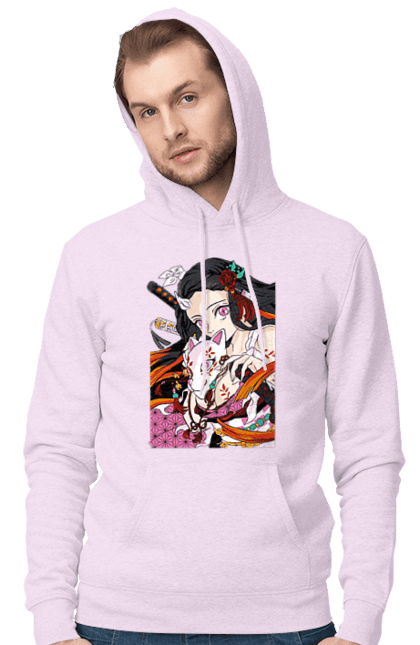 Men`s hoodie with prints Demon Slayer Nezuko. Anime, demon slayer, kimetsu no yaiba, manga, nezuko, serial. 2070702