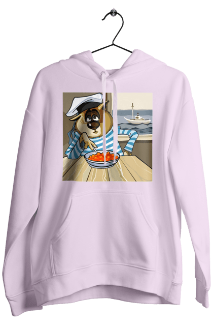 Men`s hoodie with prints Cat Sailor, On The Ship Eats Red Caviar. Cat, caviar, sailor, ship. 2070702