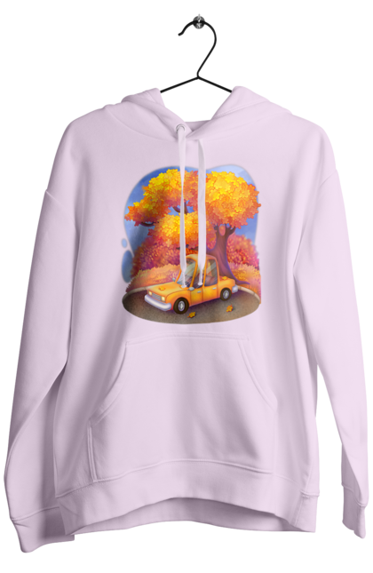 Чоловіче худі з принтом "Осiнь Авто Дерево". Дерево, жовтий мила ілюстрація, машина, осінь, помаранчевий. 2070702