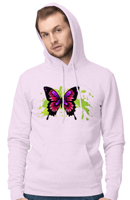 Men`s hoodie with prints Pink Butterfly. Butterfly. 2070702