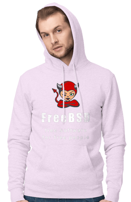 Чоловіче худі з принтом "Freebsd Для Вільних". Bsd, freebsd, unix, адміністратор, айті, айтішник, безкоштовна, безкоштовно, бестія, білий, вільна, демон, демонесса, доступність, незалежність, операційна система, ос, програміст, програмне забезпечення, свобода, сисадмін, система, системний адміністратор, софт, текст, червоний. 2070702