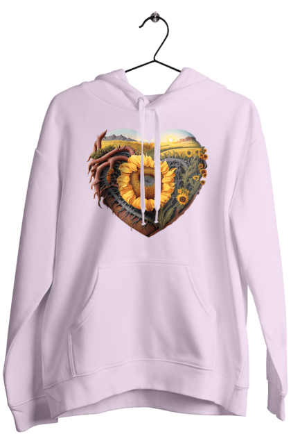 Men`s hoodie with prints Символи України. Field, sky, sunflower, symbols of ukraine, ukraine, wheat. 2070702