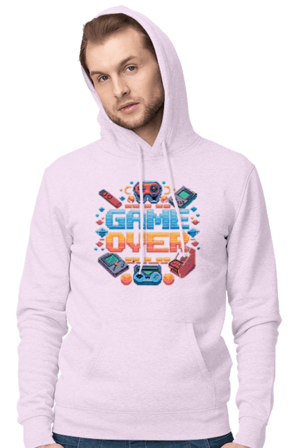 Чоловіче худі з принтом "Game Over". 90 ті, ай ті, відео гра, геймер, гра, для геймерів, для гравців, піксель арт. 2070702