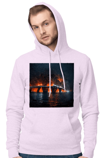 Чоловіче худі з принтом "Кримський мост горить". Армія росії, армія україни, годить, зсу, крим, мост, удар, удар зсу. 2070702