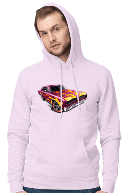 Men`s hoodie with prints The car is on fire. Machine, riding, speed. 2070702