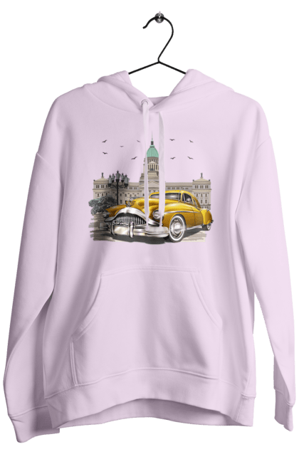 Men`s hoodie with prints Car and modern architecture. Architecture, car, modern. 2070702