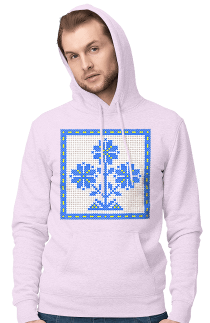 Чоловіче худі з принтом "Жовто блакитна вишивка квіти". Вишивка, вишивка хрестиком, квіти, символ україни, традиції україни, україна. 2070702