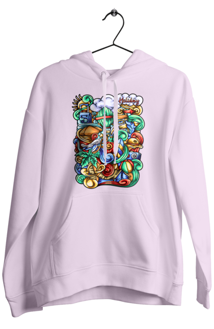 Men`s hoodie with prints Holidays rest art. Beach, sea, summer, travel, vacation. 2070702