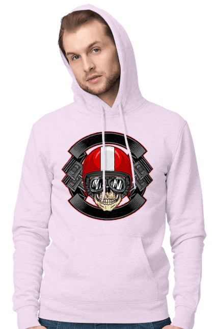Men`s hoodie with prints skull motorcyclist. Helmet, motorcyclist \, skull. 2070702