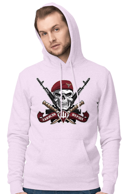 Чоловіче худі з принтом "Десантно штурмові війська". Десантно штурмові війська, дшв, з гербом, з тризубом, з українською символікою, завжди перші, зсу, патріотична. 2070702