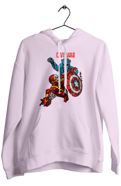 Men's hoodie with prints Iron Man vs Captain America. Avengers, captain america, civil war, comic, comics, film, iron man, marvel, marvel comics, tony stark. 2070702