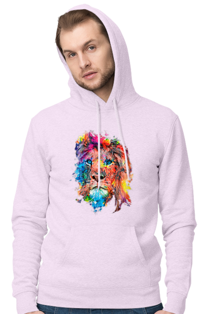 Чоловіче худі з принтом "Лев із фарби". Барвистий лев, індійський лев, лев, лев та холі, розмальовка, святковий лев, фарби, холи. 2070702
