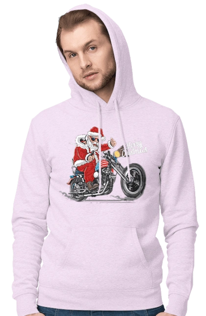 Санта в окулярах на мотоциклі