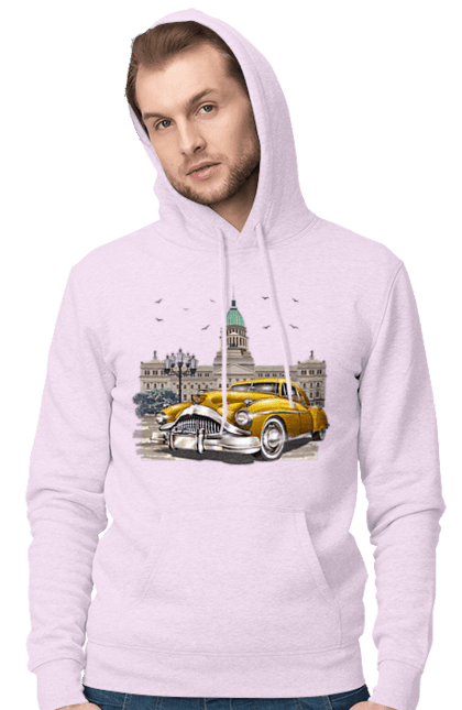 Men`s hoodie with prints Car and modern architecture. Architecture, car, modern. 2070702